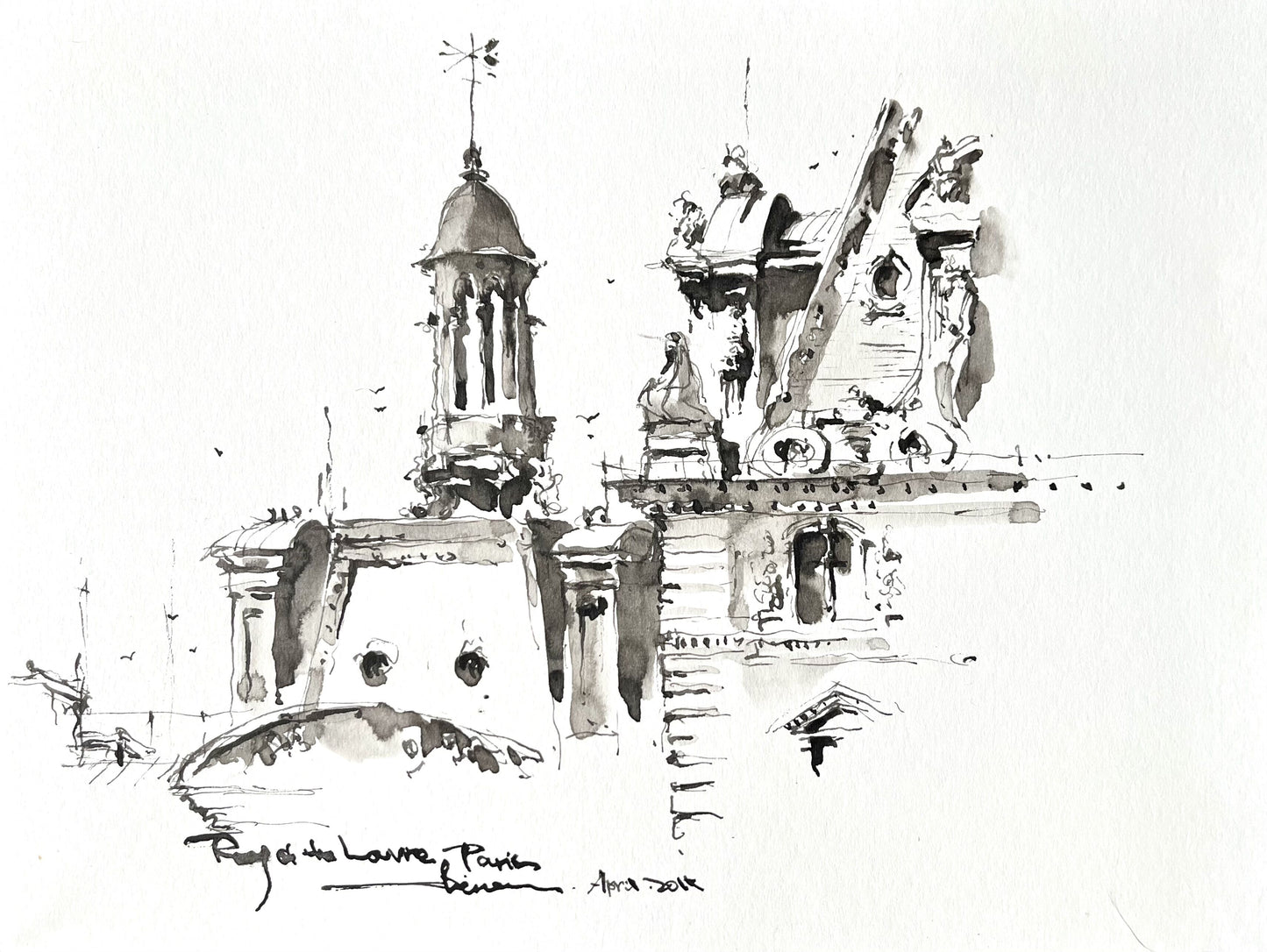 A corner of the Louvre roof in Paris ( 1 ),(size 9''x12'')