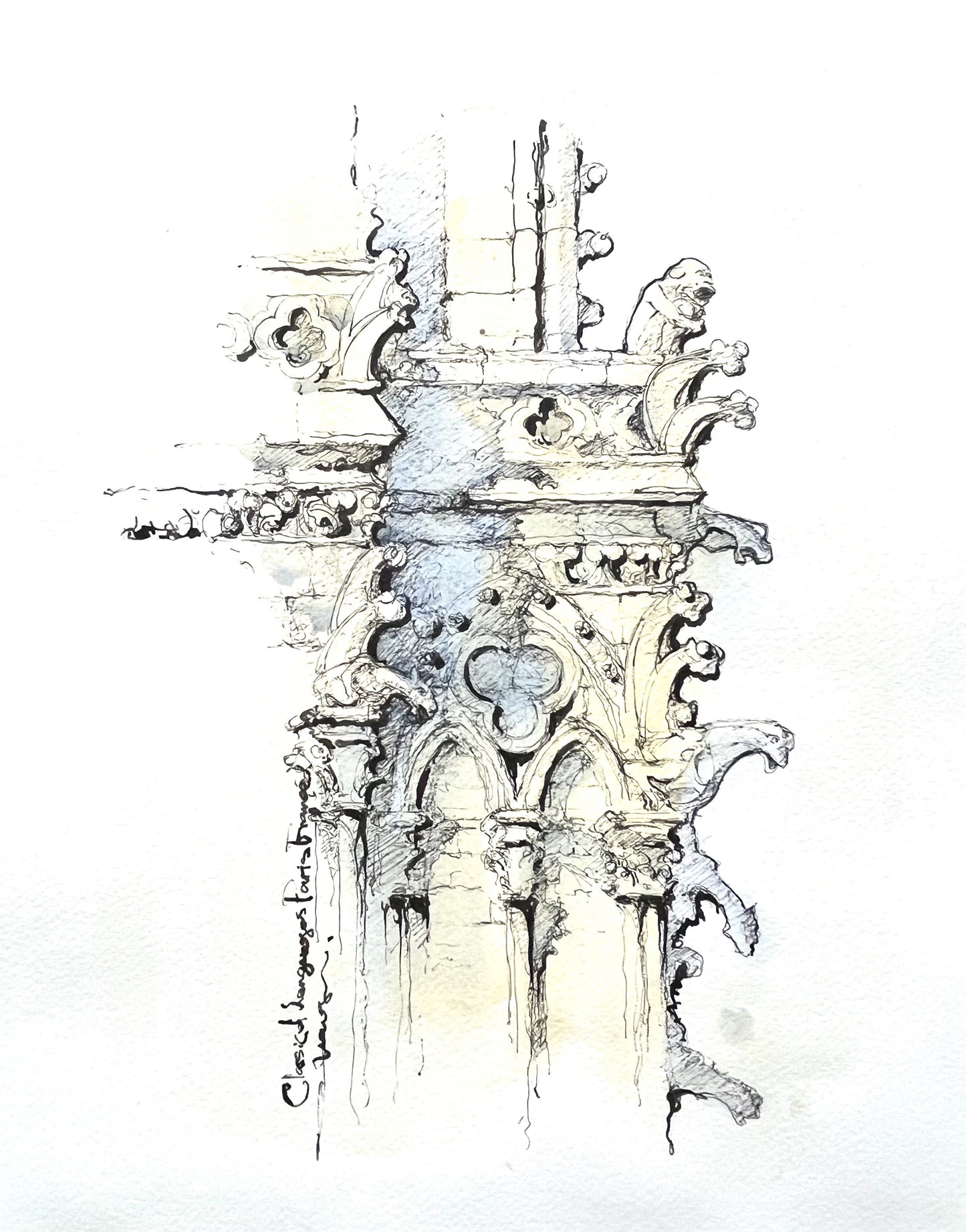 Roof detail of Notre Dame de Paris (size 11''x 14'')
