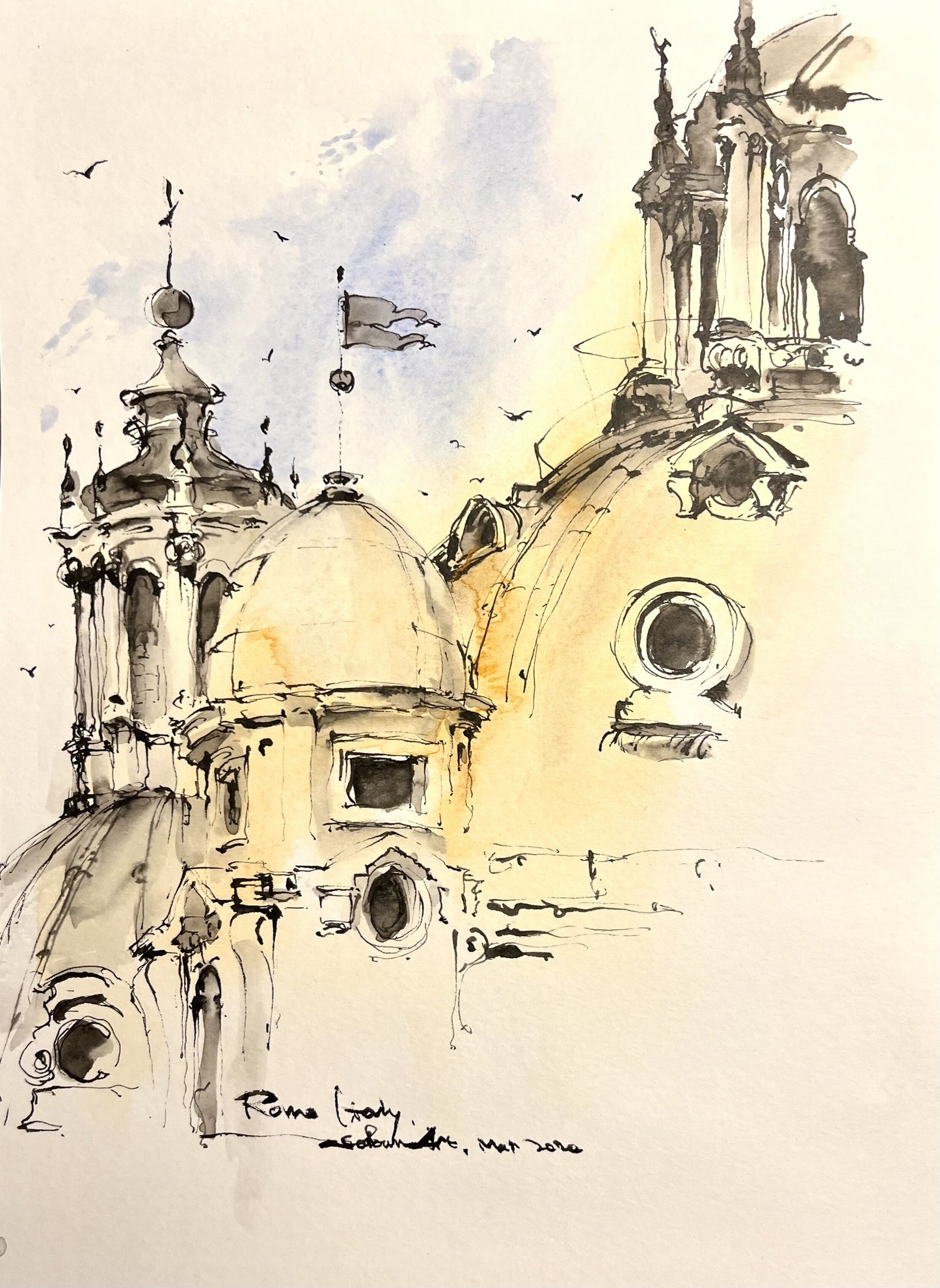 Roof details, Rome, Italy (size 9''x 12'')
