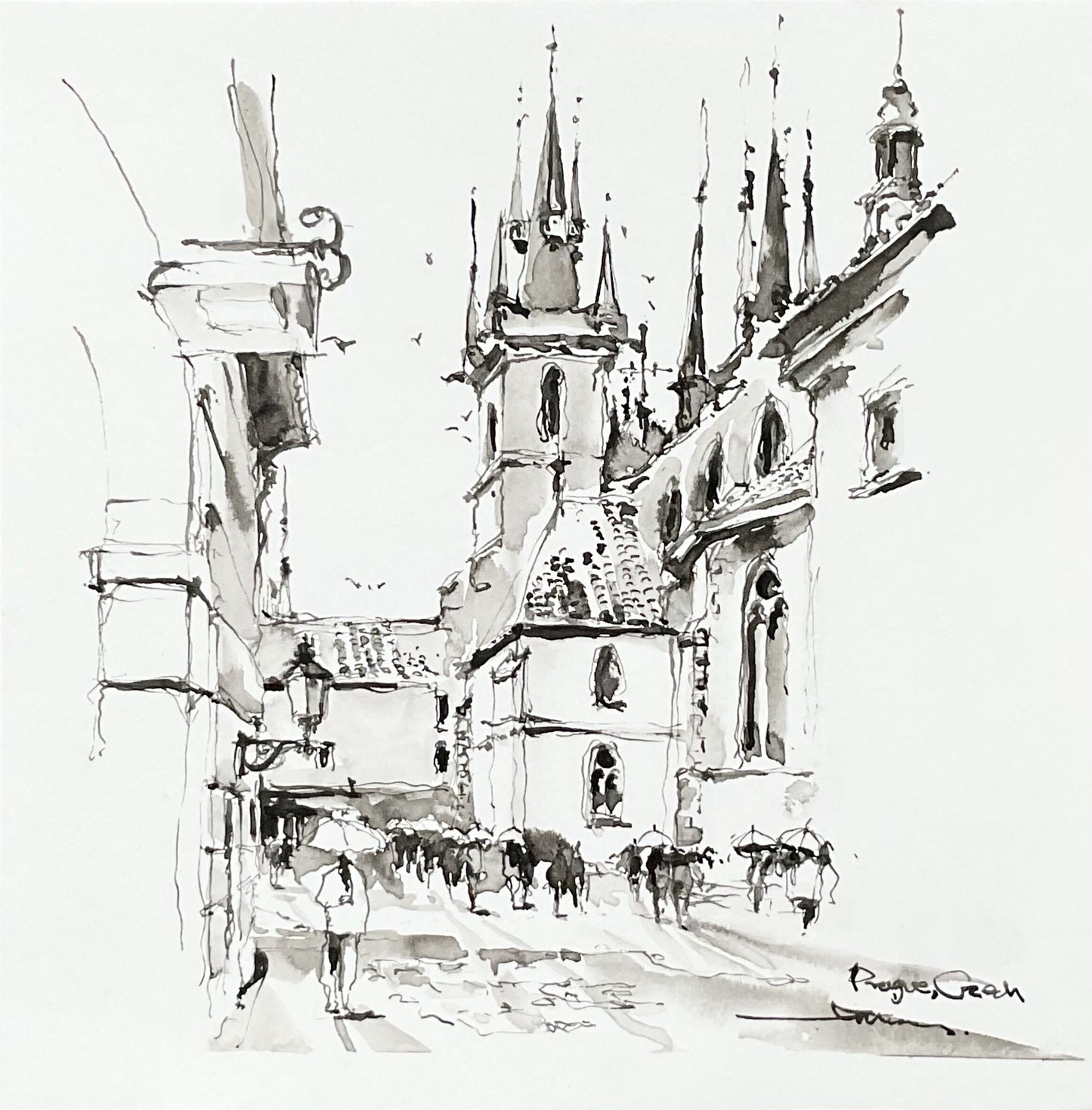 Prague street scene (size 9'' x 9'')