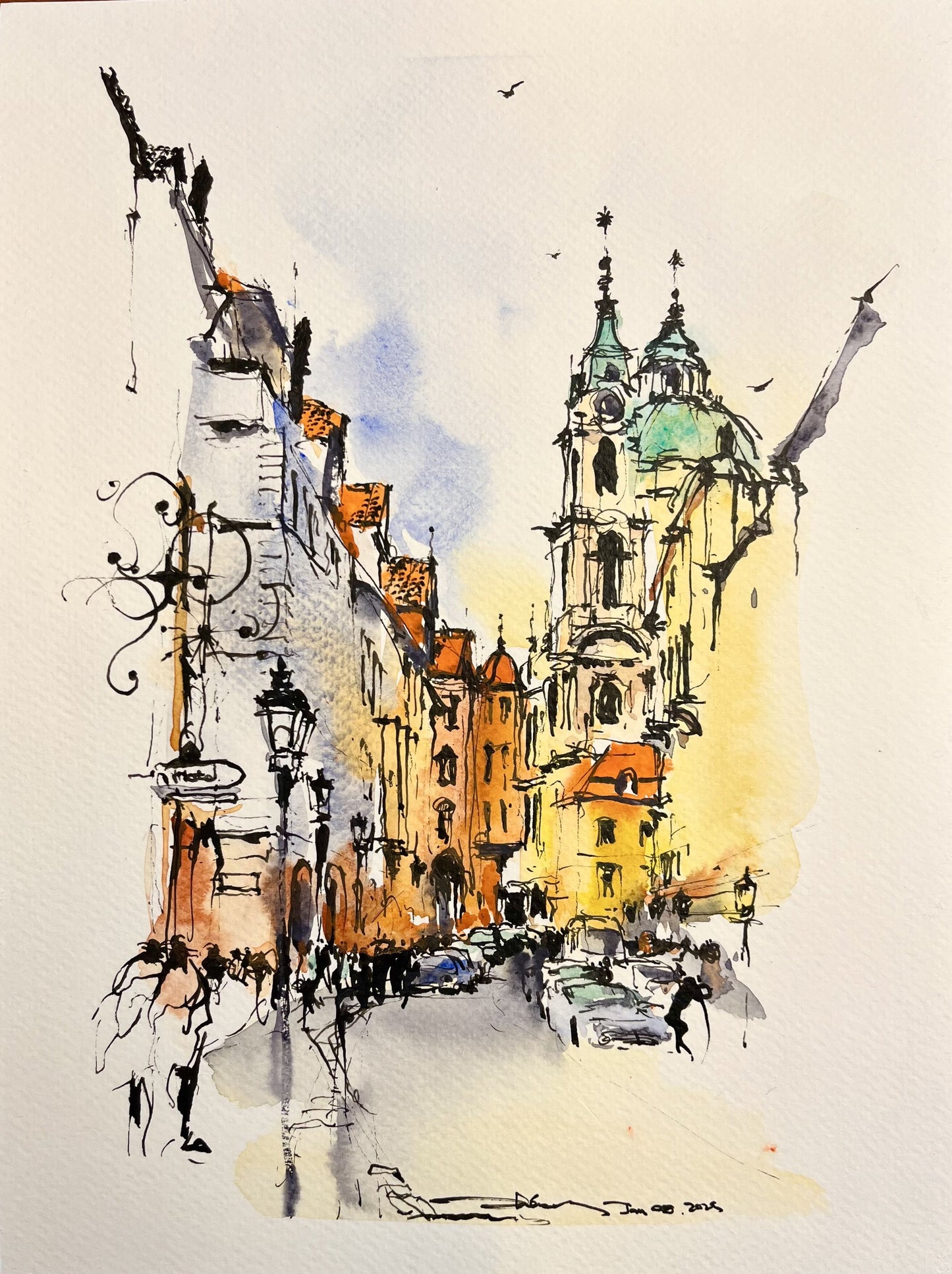Prague street scene (size 9''x12'')