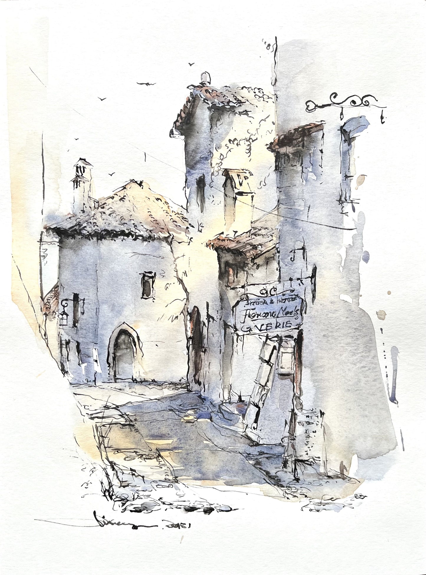 A corner of a European town (size 9''x12'')