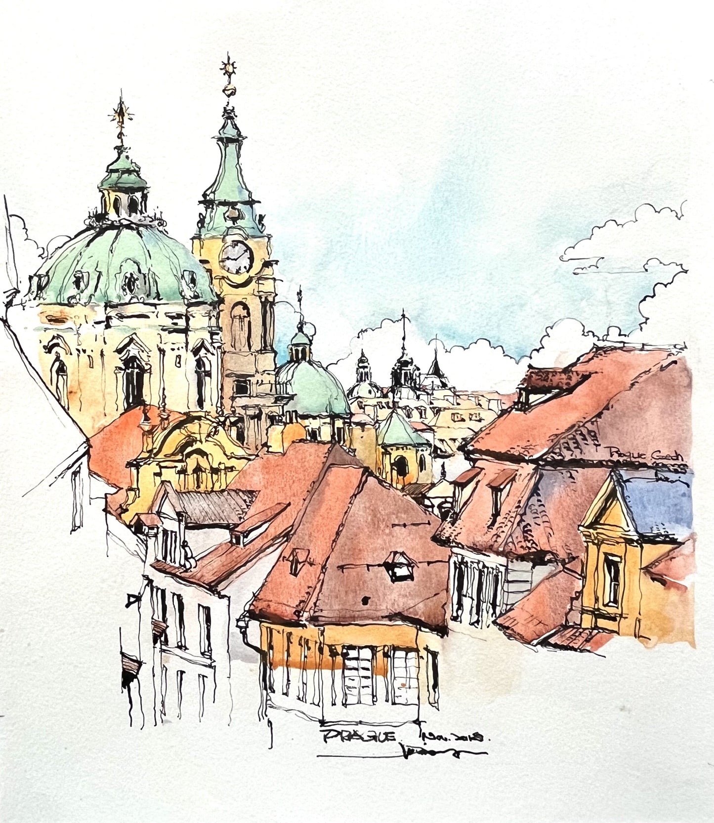 The skyline of the Prague（ 2 ）， (size 12''x 14'')