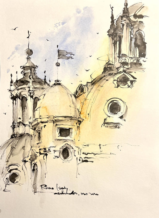 Roof details, Rome, Italy (size 9''x 12'')