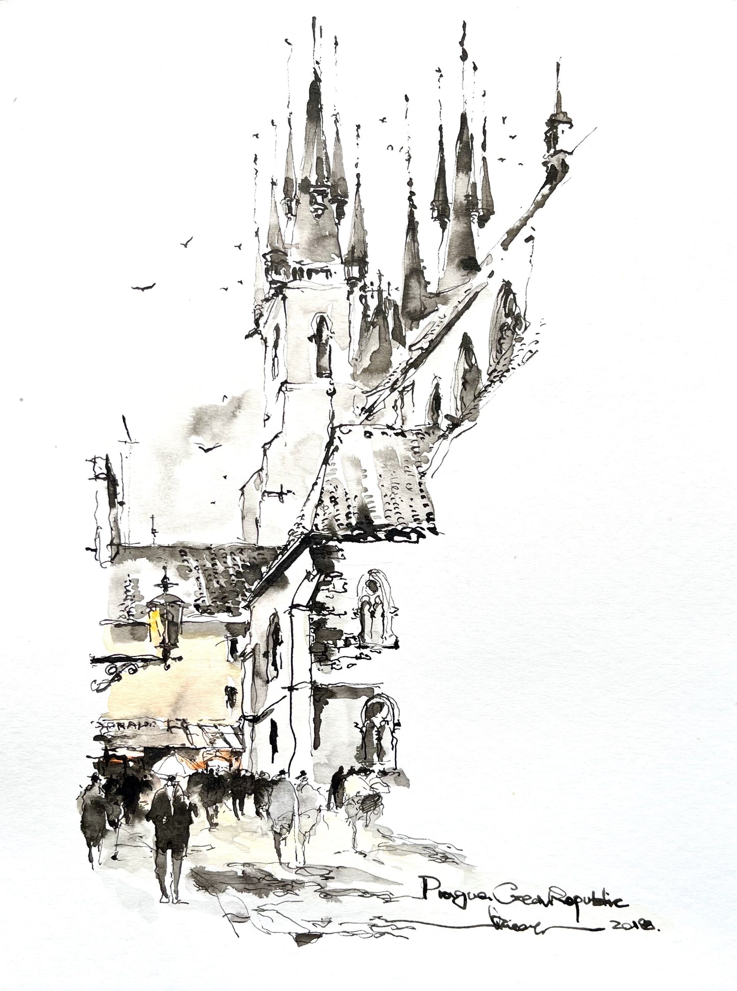 A Prague street scene (size 9''x12'')