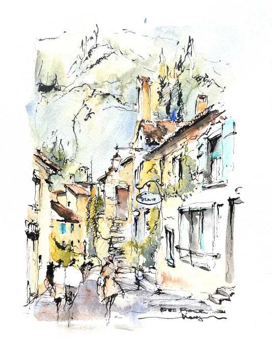 A street view, Eze, France ( 1 ）， (size 8.5''x11'')
