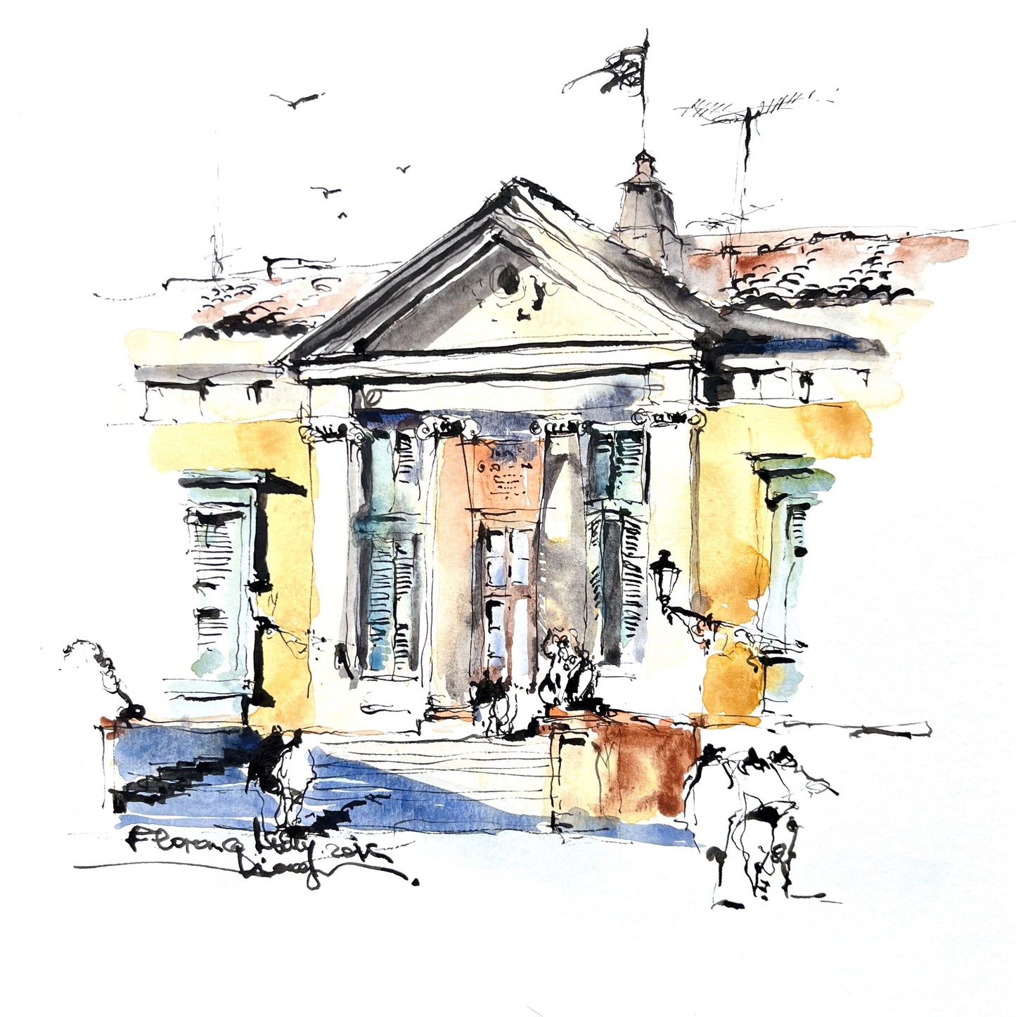 A corner of the Pitti Palace, Florence, Italy (size 9''x 9'')