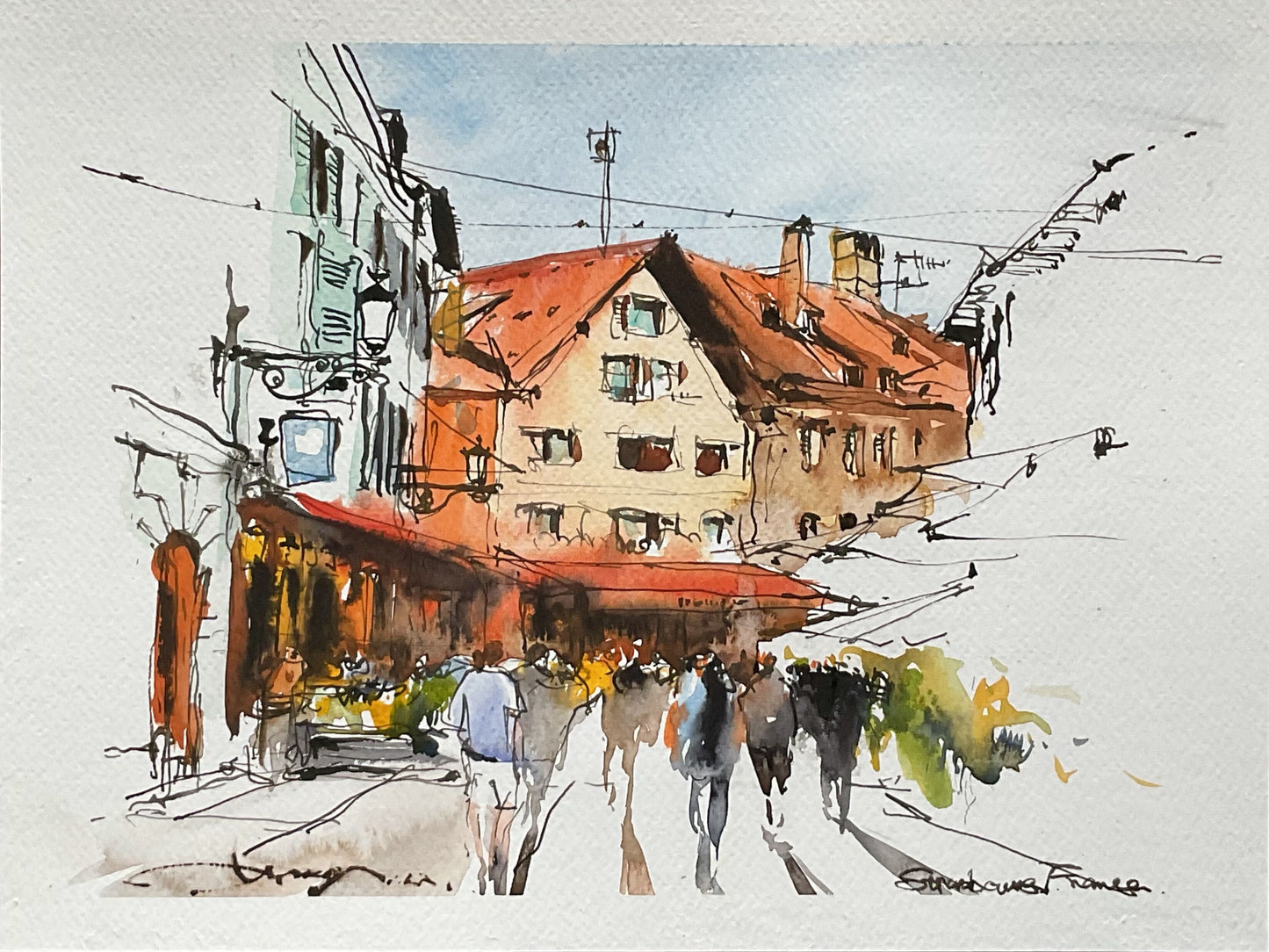 Street scene in Strasbourg, France (size 9'' x 12'')