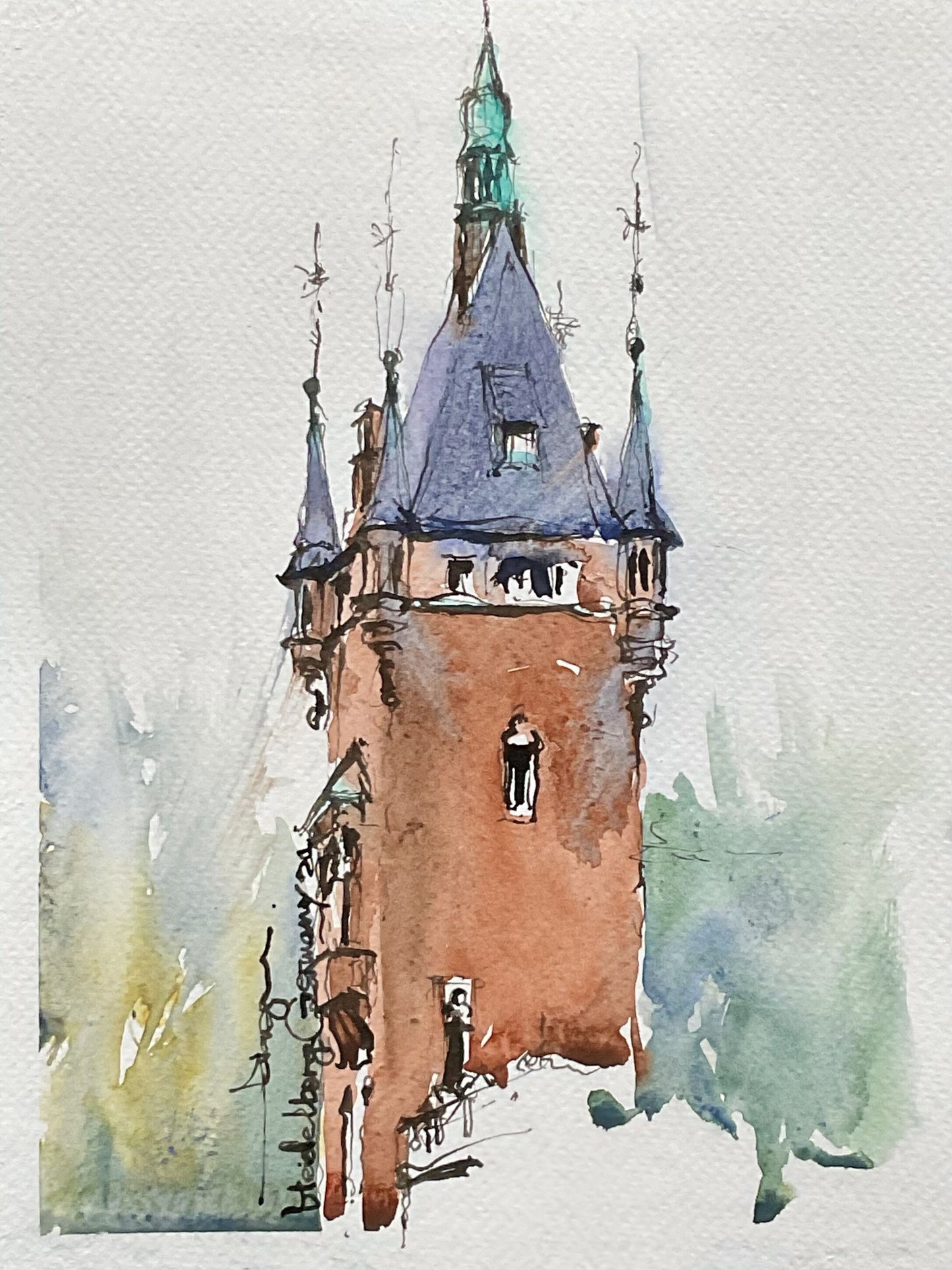 Tower top in Heidelberg, Germany (size 7'' x 9'')