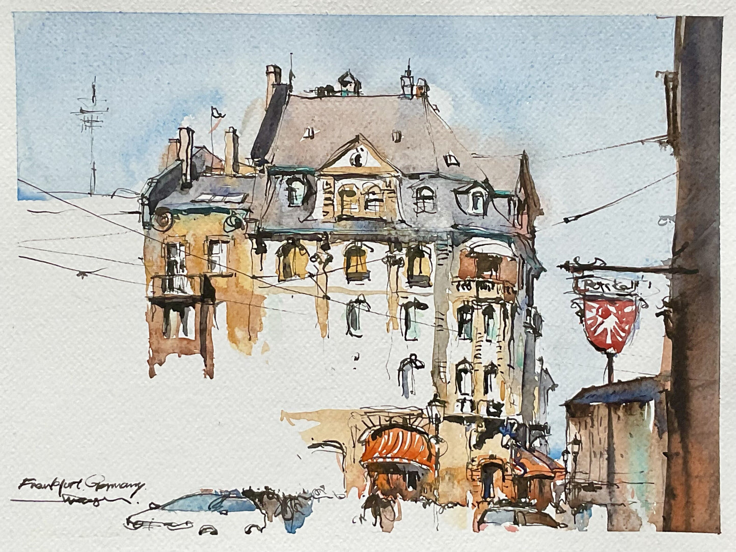 Street scene in Frankfurt, Germany (size 9'' x 12'')