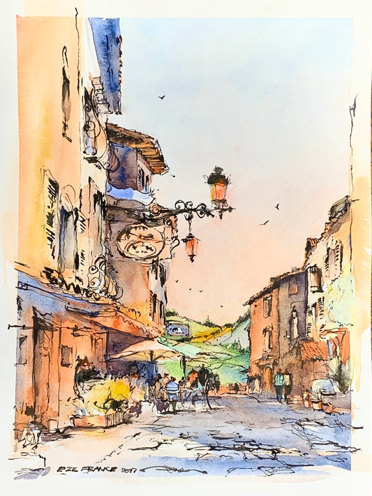 A street view, Eze, France （ 3 ），(size 9''x12'')