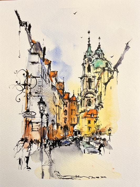 Prague street scene (size 9''x12'')