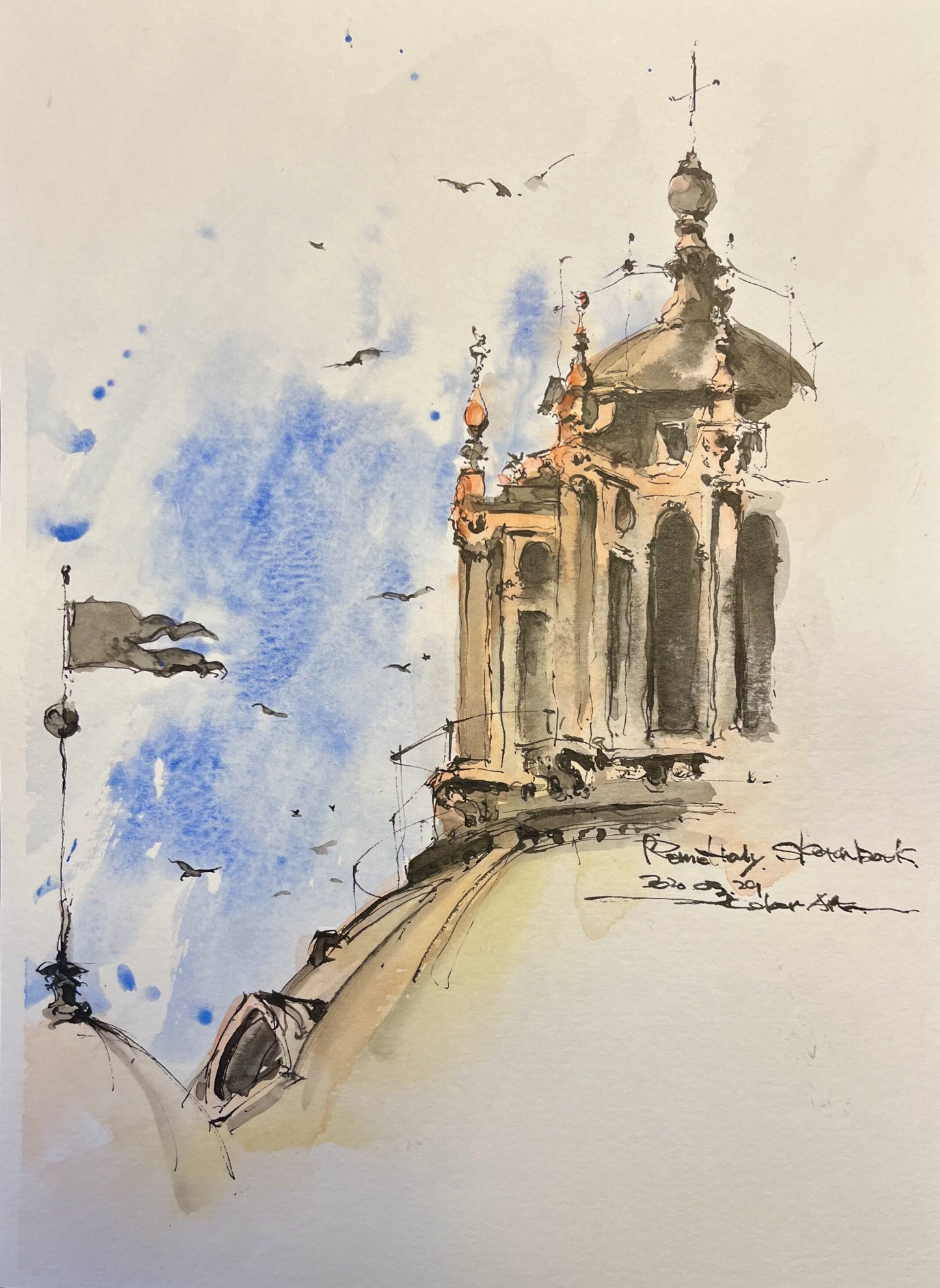 The Rooftop, Rome, Italy  (size 9"x12")