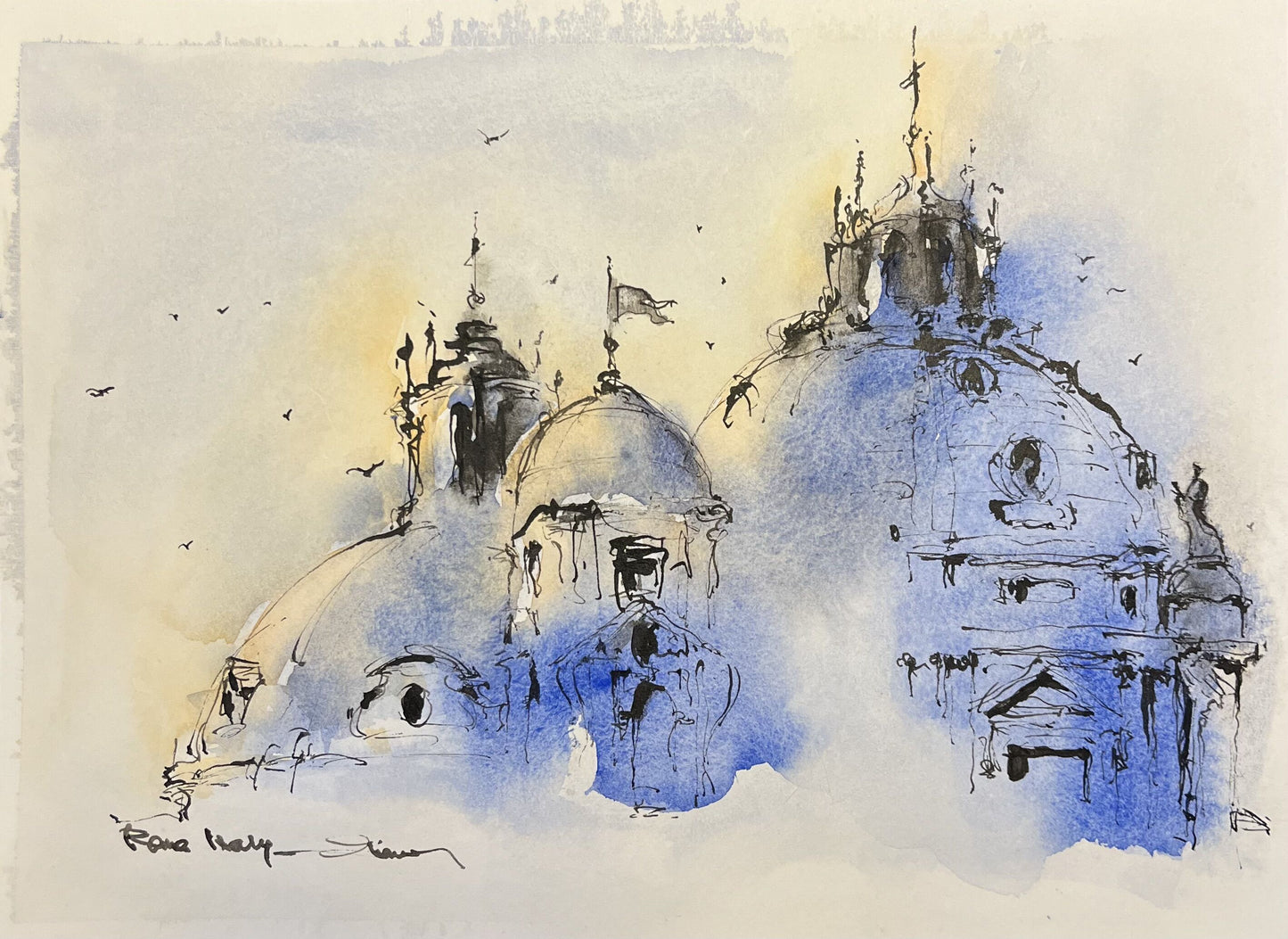 Rome Ancient City Skyline, Rome, Italy  (size 9"x12")