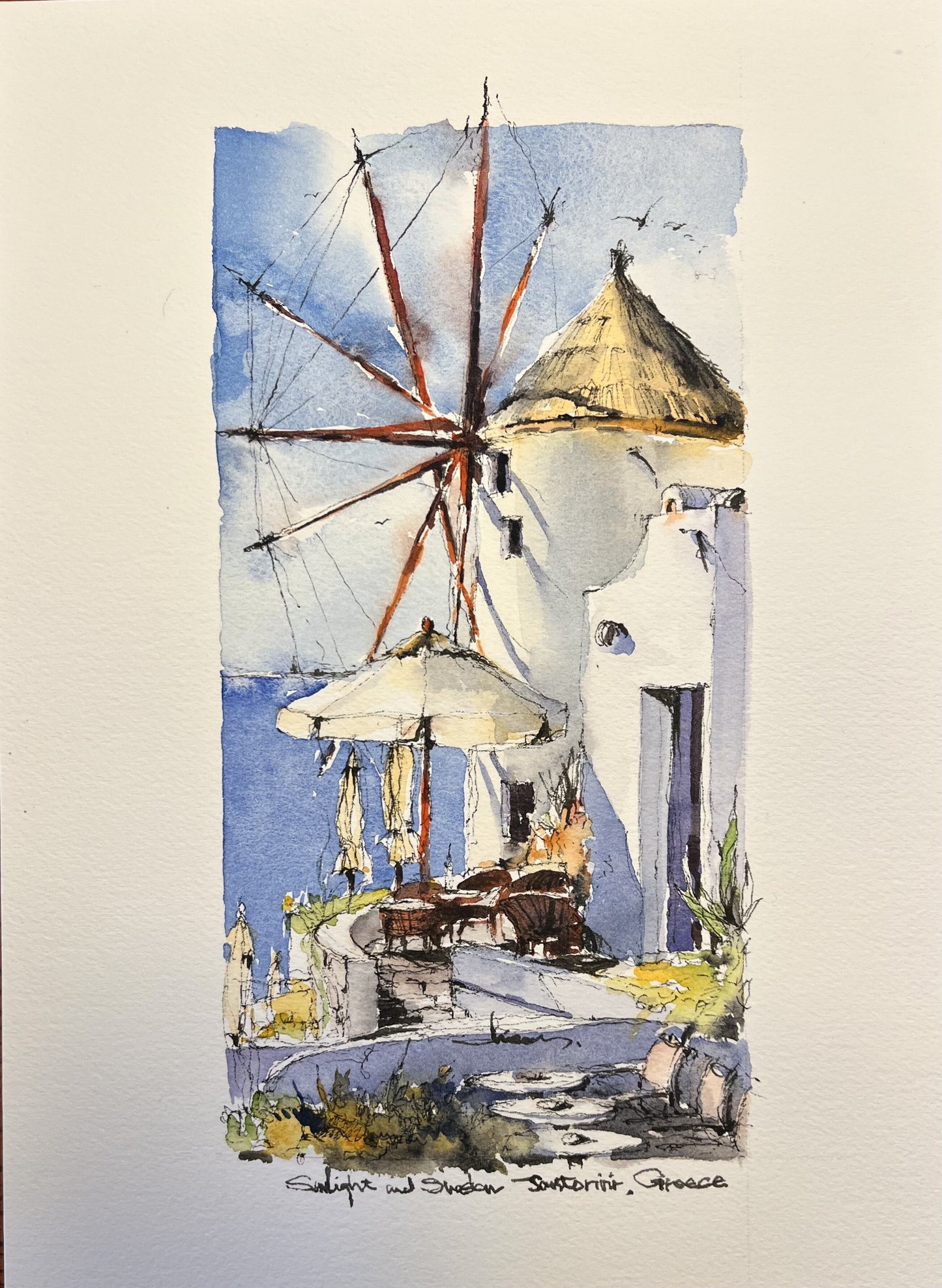 Sunlight and Shadow, Greece Santorini   (size 9"x12")