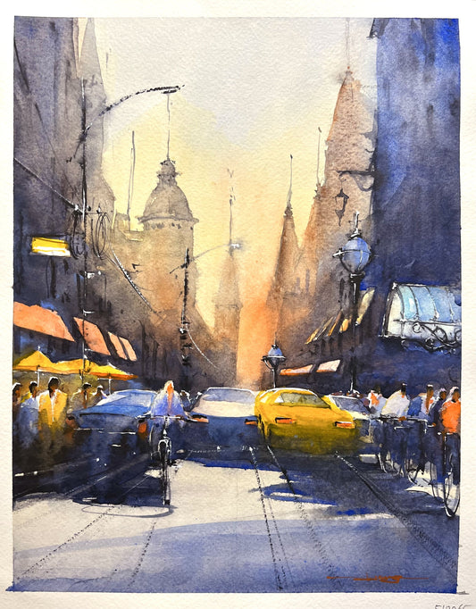 Prague at Dusk (size 11''x14'')