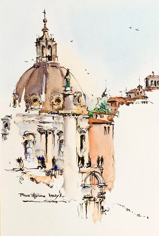 Rome Skyline, Italy (1) (size 9''x12'')